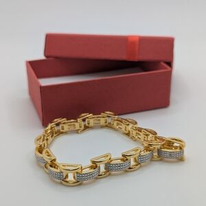 Mens Jewelry 18K Gold Plated Bracelet Diamond Accent Fancy Link 8.5"  GP